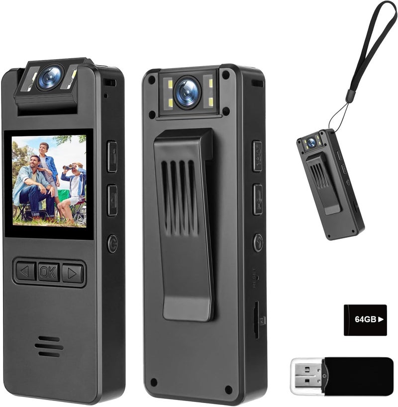 Amyway 64GB Mini Body Cam,1080P Video Camera with 180° Rotating Lens,120° Wide Angle,Audio and Video Recording, Portable Compact Personal Camera Personal Civilians, Police Law Enforcement - Image 1